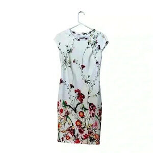 stork & babe pull  on floral midi dress with cap sleeves